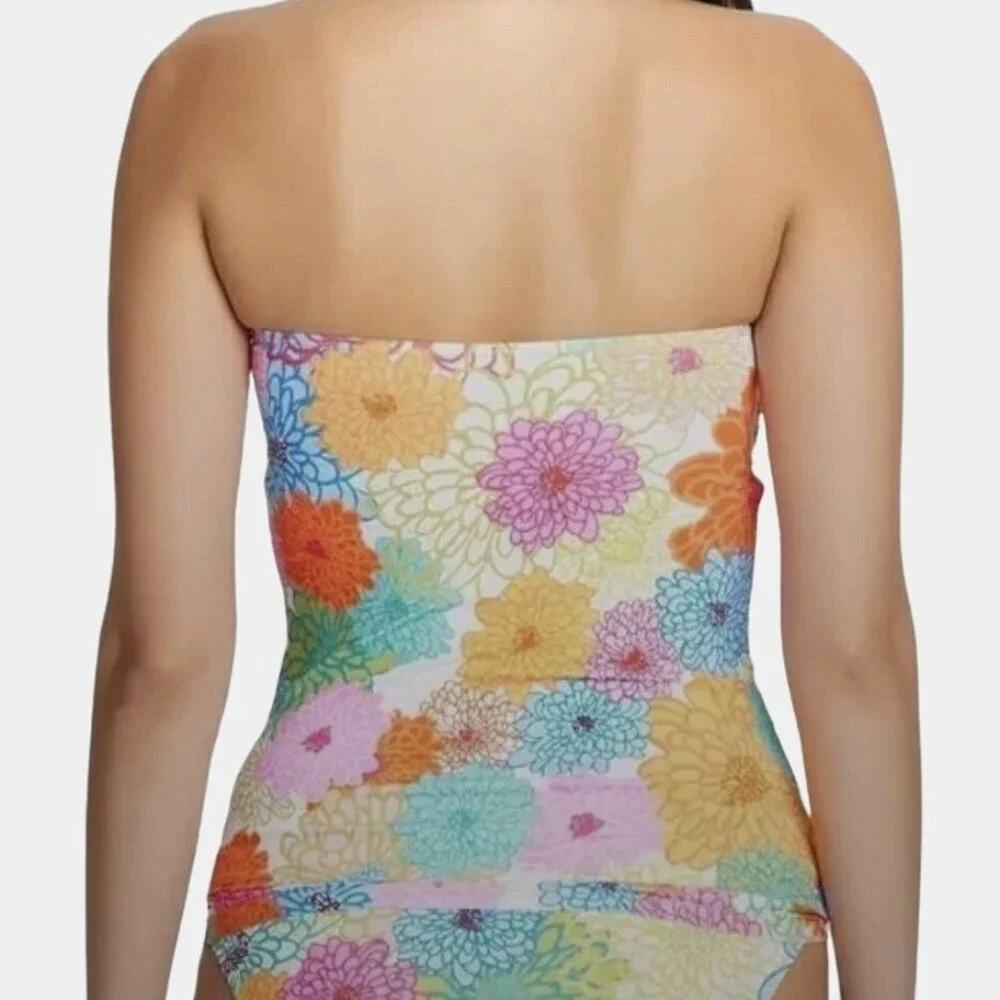 Bleu Rod Beattie Floral Bandeau Tankini Top Multi Color 8 Colorful Beach NWT